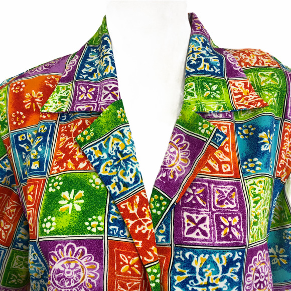 Vintage Retro Blouse Bold Colorful Geometric Short Sleeve Top - Picture 6 of 7